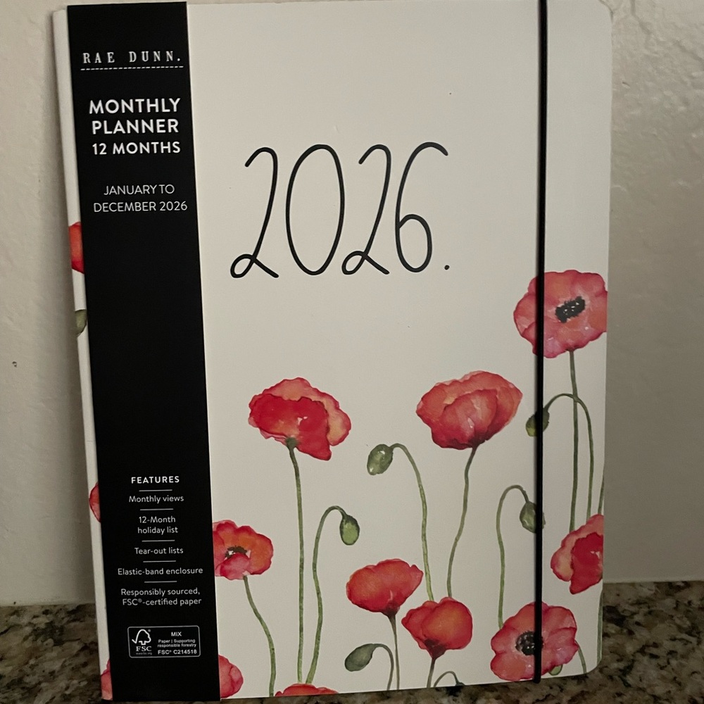 Rae Dunn 2026 Planner - White with Red Floral Design
